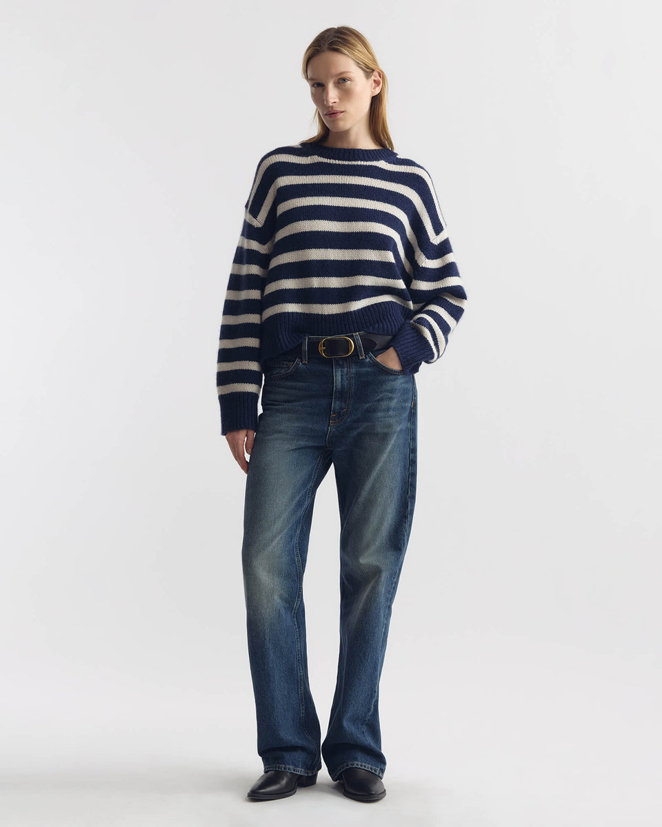 ANISA STRIPE CASHMERE SWEATER IN MARINE/IVORY STRIPE