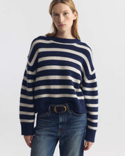 ANISA STRIPE CASHMERE SWEATER IN MARINE/IVORY STRIPE