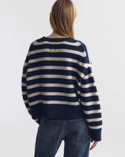 ANISA STRIPE CASHMERE SWEATER IN MARINE/IVORY STRIPE