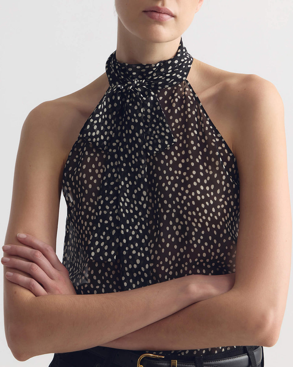 ALLA SILK HALTERNECK TOP IN WILD DOT