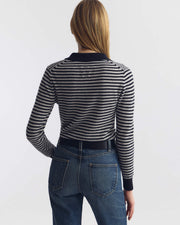 PRESCOTT STRIPE CASHMERE POLO IN DARK NAVY/GREY STRIPE