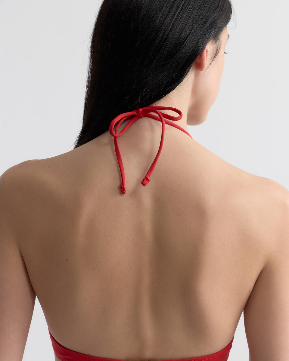 TRIANGLE HARDWARE BIKINI TOP IN RED