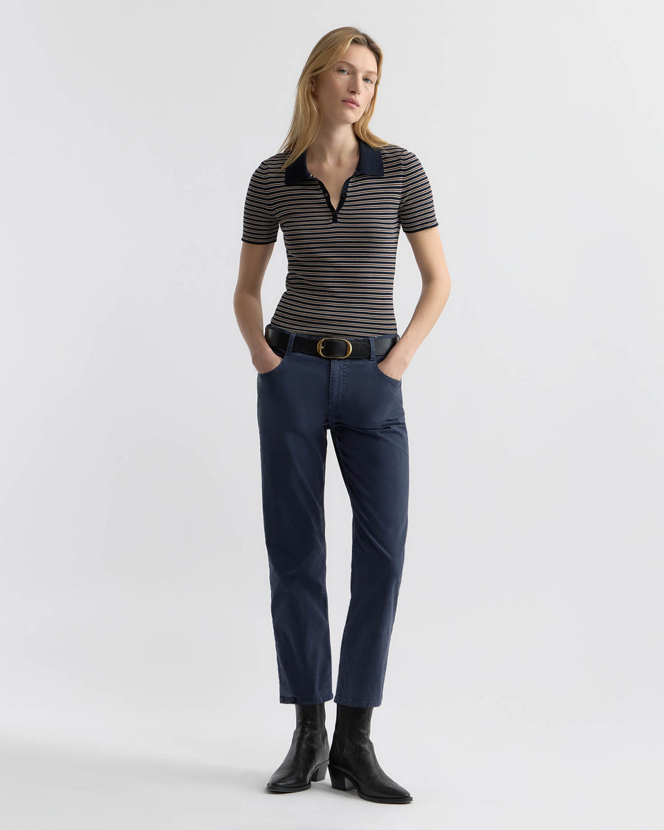 GEMMATTA STRIPE POLO IN DARK NAVY/BROWN STRIPE