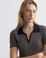 GEMMATTA STRIPE POLO IN DARK NAVY/BROWN STRIPE