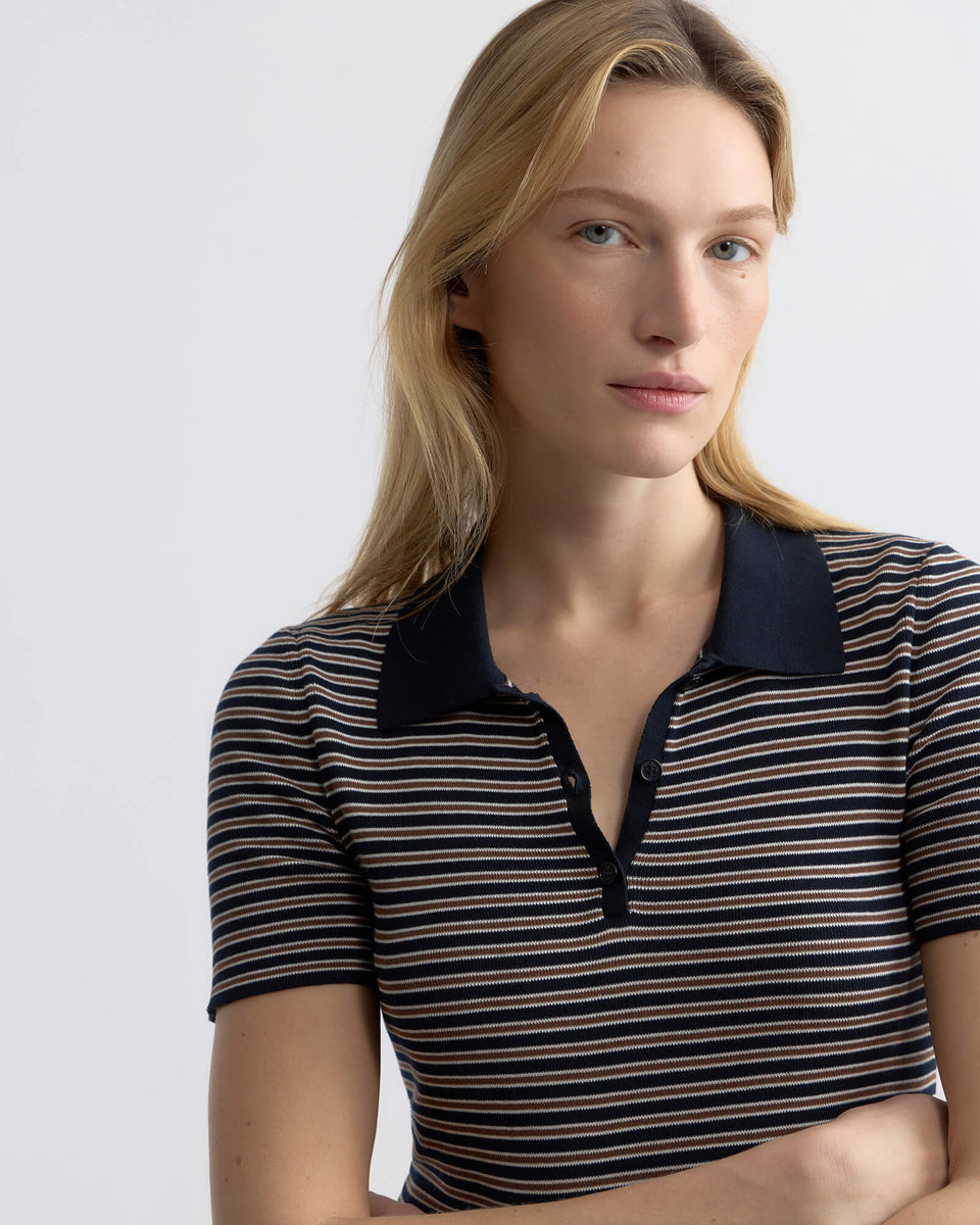 GEMMATTA STRIPE POLO IN DARK NAVY/BROWN STRIPE