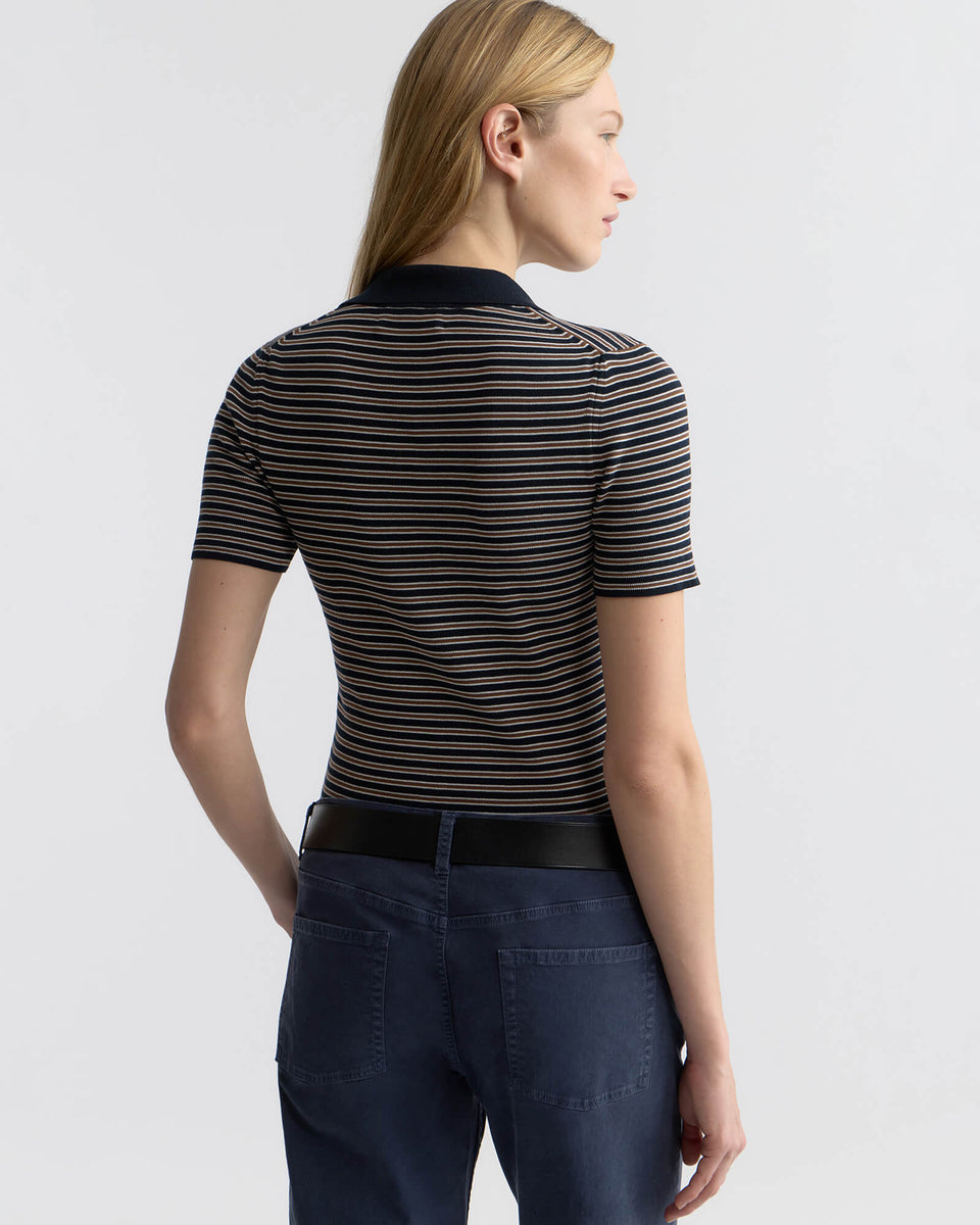 GEMMATTA STRIPE POLO IN DARK NAVY/BROWN STRIPE