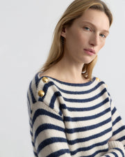 TANDY CASHMERE SWEATER IN IVORY/MARINE STRIPE