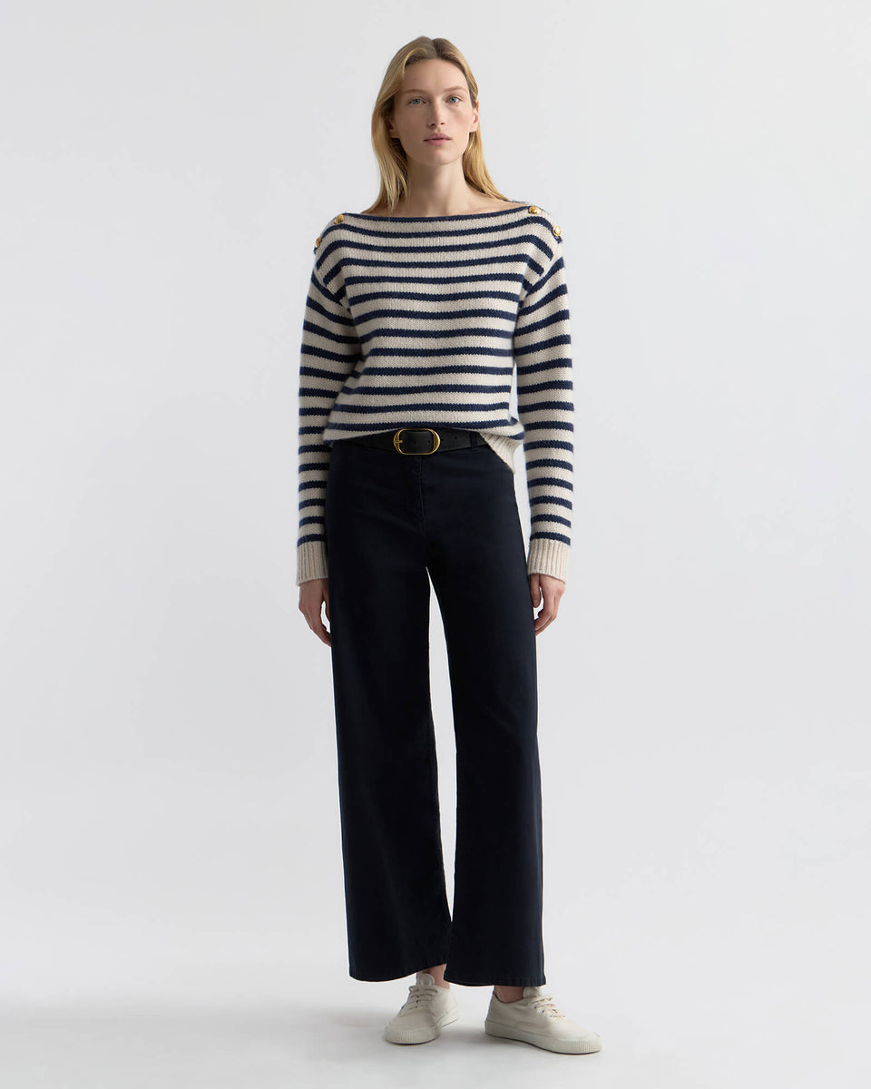 TANDY CASHMERE SWEATER IN IVORY/MARINE STRIPE