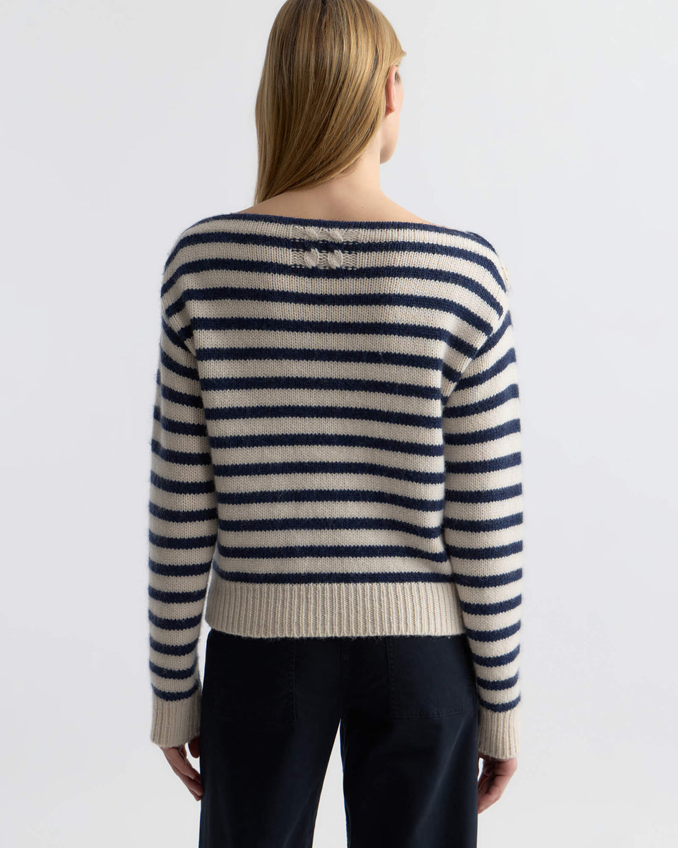 TANDY CASHMERE SWEATER IN IVORY/MARINE STRIPE