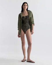 ONE PIECE BATHING SUIT IN ARMY GREEN LEOPARD