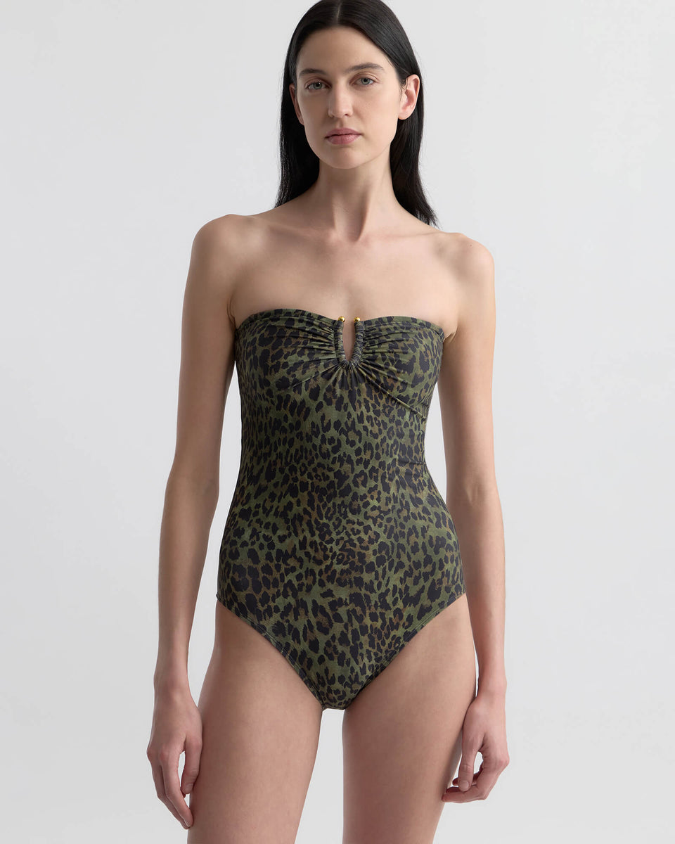 ONE PIECE BATHING SUIT IN ARMY GREEN LEOPARD