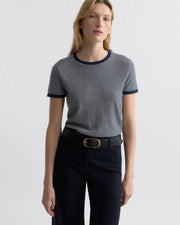 LINKA STRIPE CASHMERE SWEATER IN NAVY/IVORY STRIPE