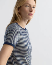 LINKA STRIPE CASHMERE SWEATER IN NAVY/IVORY STRIPE