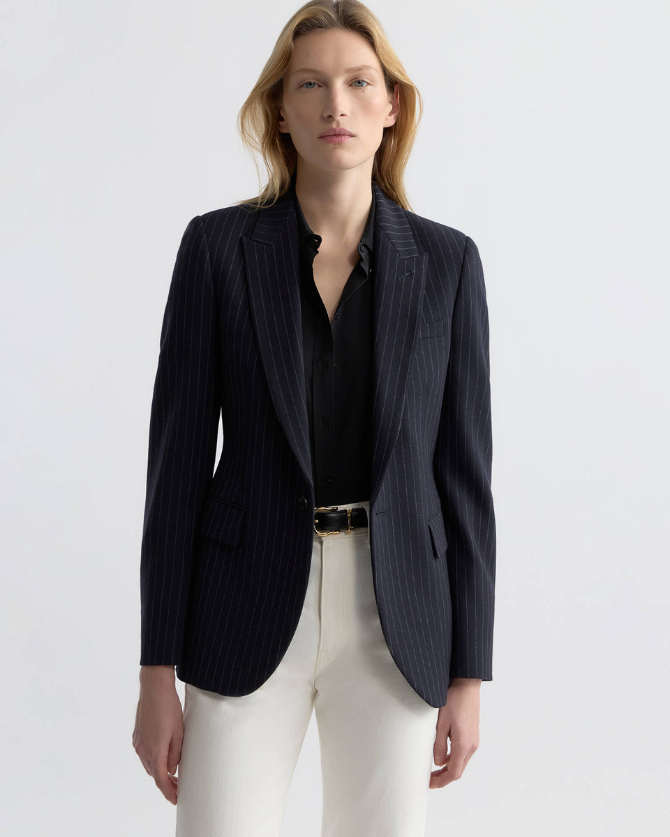 ANABEL WOOL BLAZER IN DARK NAVY PINSTRIPE