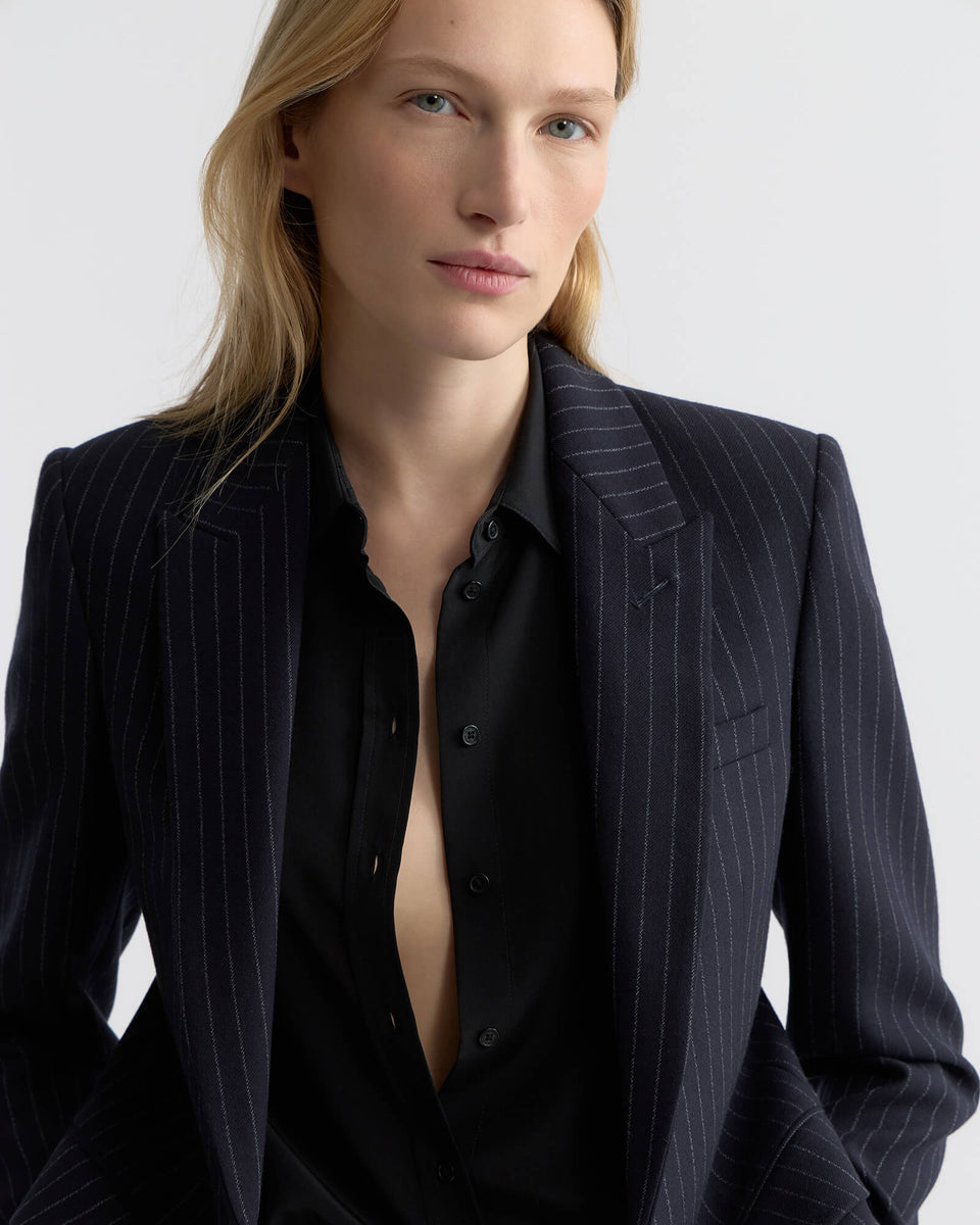 ANABEL WOOL BLAZER IN DARK NAVY PINSTRIPE
