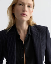 ANABEL WOOL BLAZER IN DARK NAVY PINSTRIPE