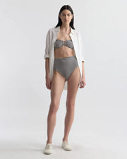 HIGH WAISTED BIKINI BOTTOM IN BLACK/IVORY STRIPE