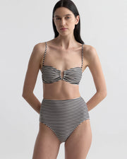 HIGH WAISTED BIKINI BOTTOM IN BLACK/IVORY STRIPE