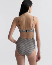HIGH WAISTED BIKINI BOTTOM IN BLACK/IVORY STRIPE