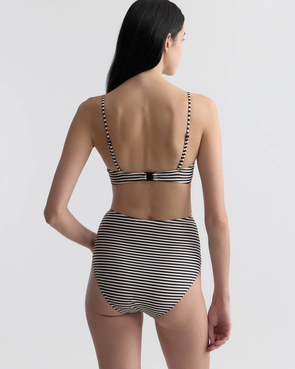 HIGH WAISTED BIKINI BOTTOM IN BLACK/IVORY STRIPE