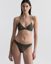 TRIANGLE BIKINI TOP IN ARMY GREEN LEOPARD