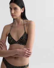 TRIANGLE BIKINI TOP IN ARMY GREEN LEOPARD