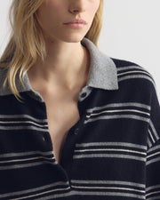 GALVEZ STRIPE CASHMERE POLO IN DARK NAVY/GREY STRIPE