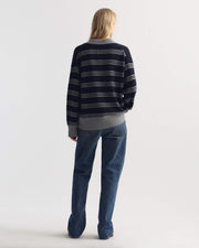GALVEZ STRIPE CASHMERE POLO IN DARK NAVY/GREY STRIPE