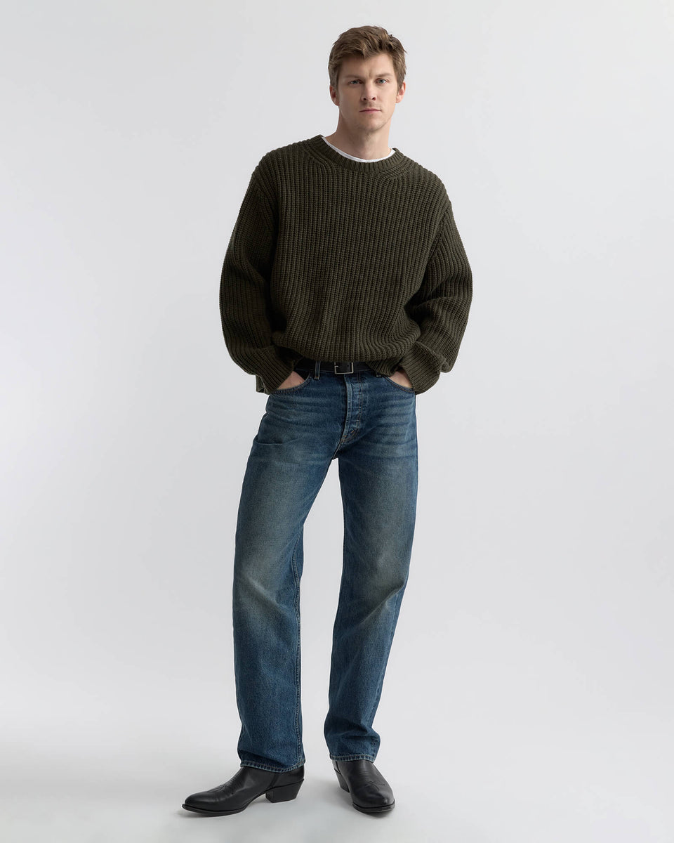 TYLER WOOL SWEATER IN DARK PINE MELANGE