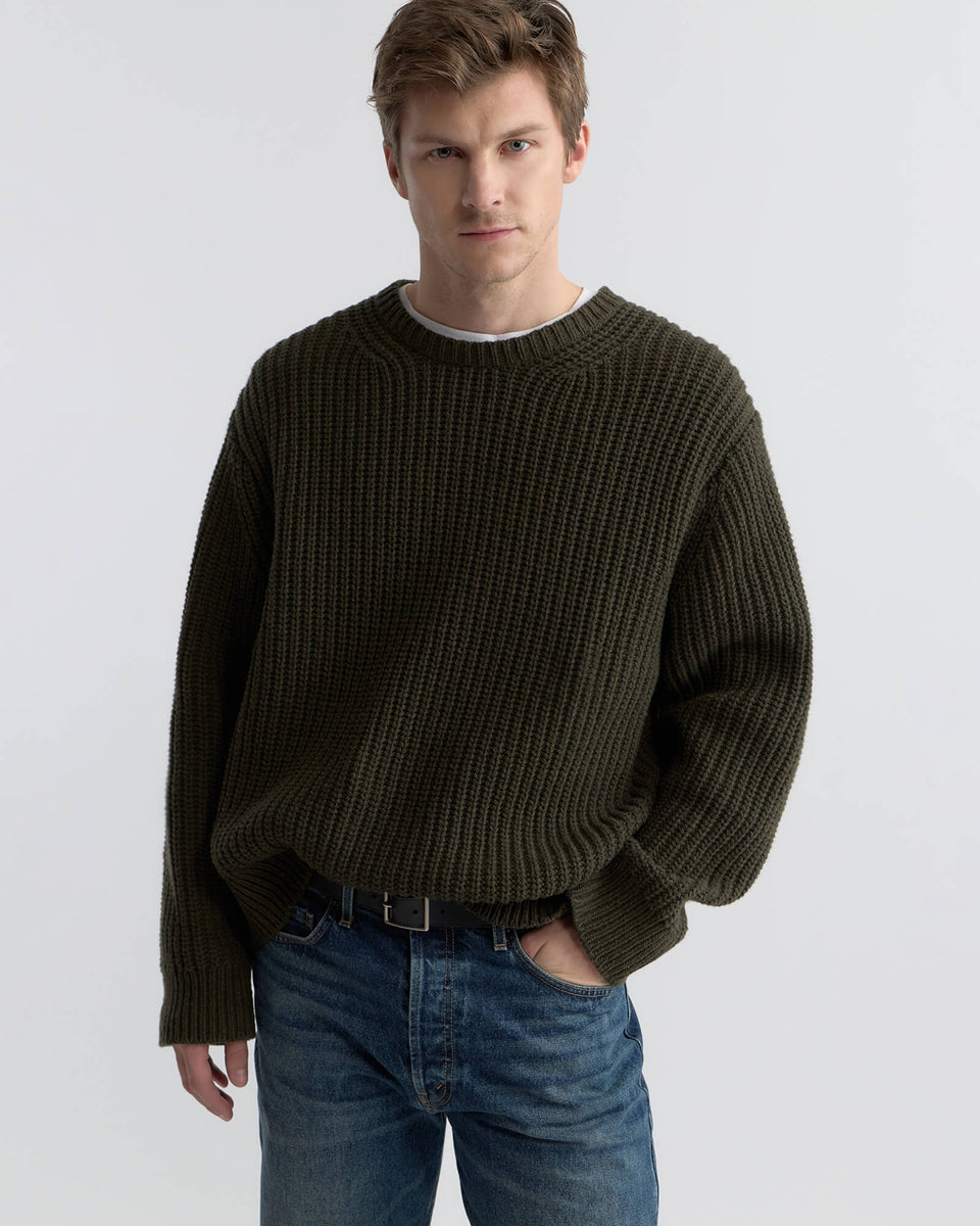 TYLER WOOL SWEATER IN DARK PINE MELANGE