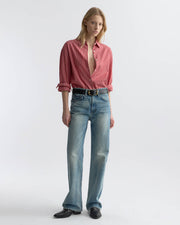 YORKE STRIPED COTTON SHIRT IN RED AND WHITE STRIPE