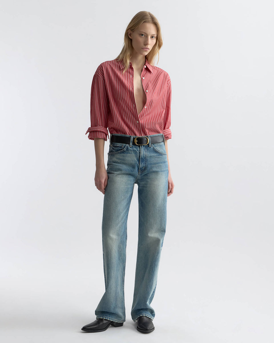 YORKE STRIPED COTTON SHIRT IN RED AND WHITE STRIPE