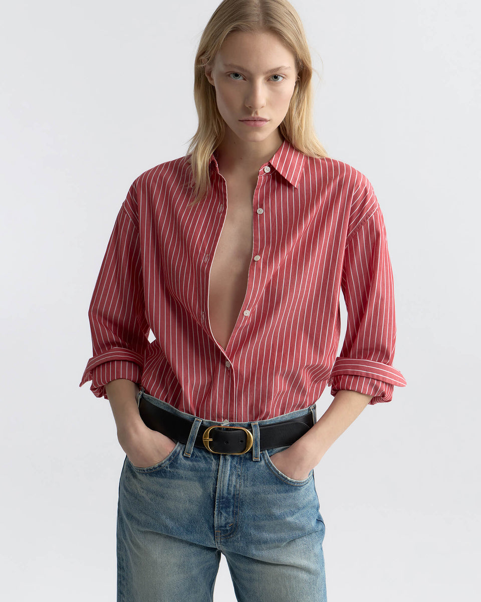 YORKE STRIPED COTTON SHIRT IN RED AND WHITE STRIPE