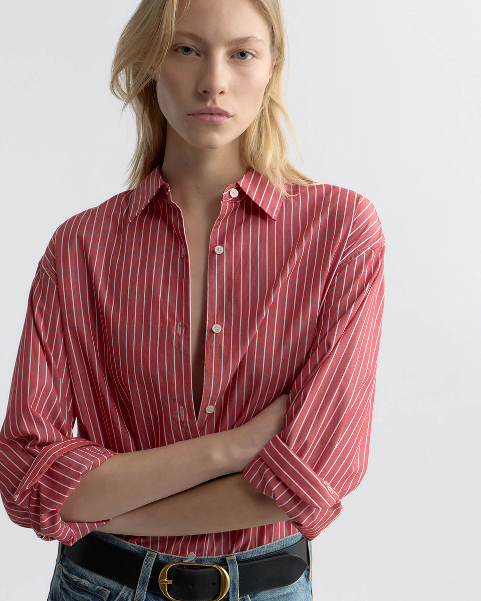 YORKE STRIPED COTTON SHIRT IN RED AND WHITE STRIPE