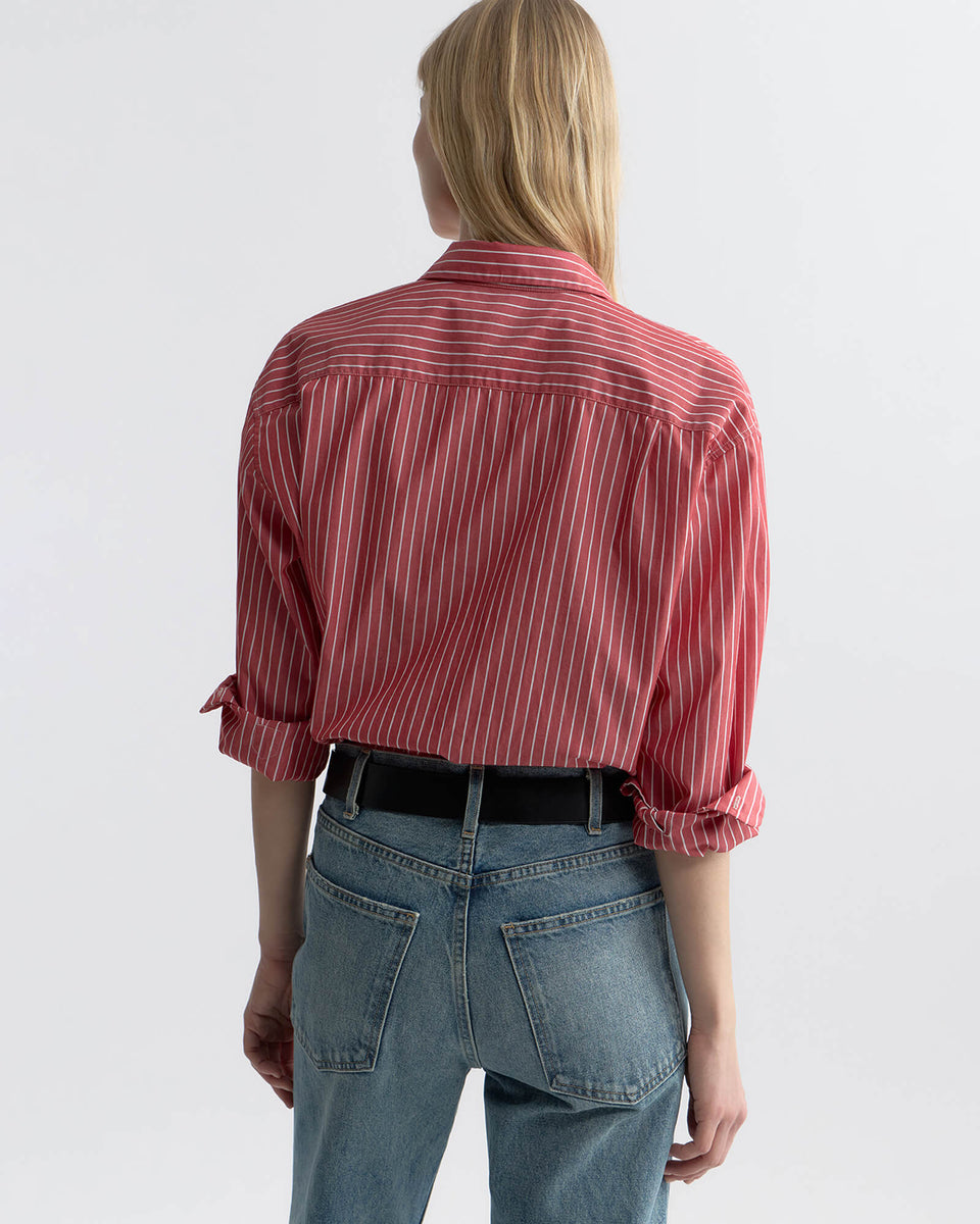 YORKE STRIPED COTTON SHIRT IN RED AND WHITE STRIPE