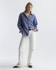 YORKE STRIPED COTTON SHIRT IN DARK NAVY/WHITE STRIPE