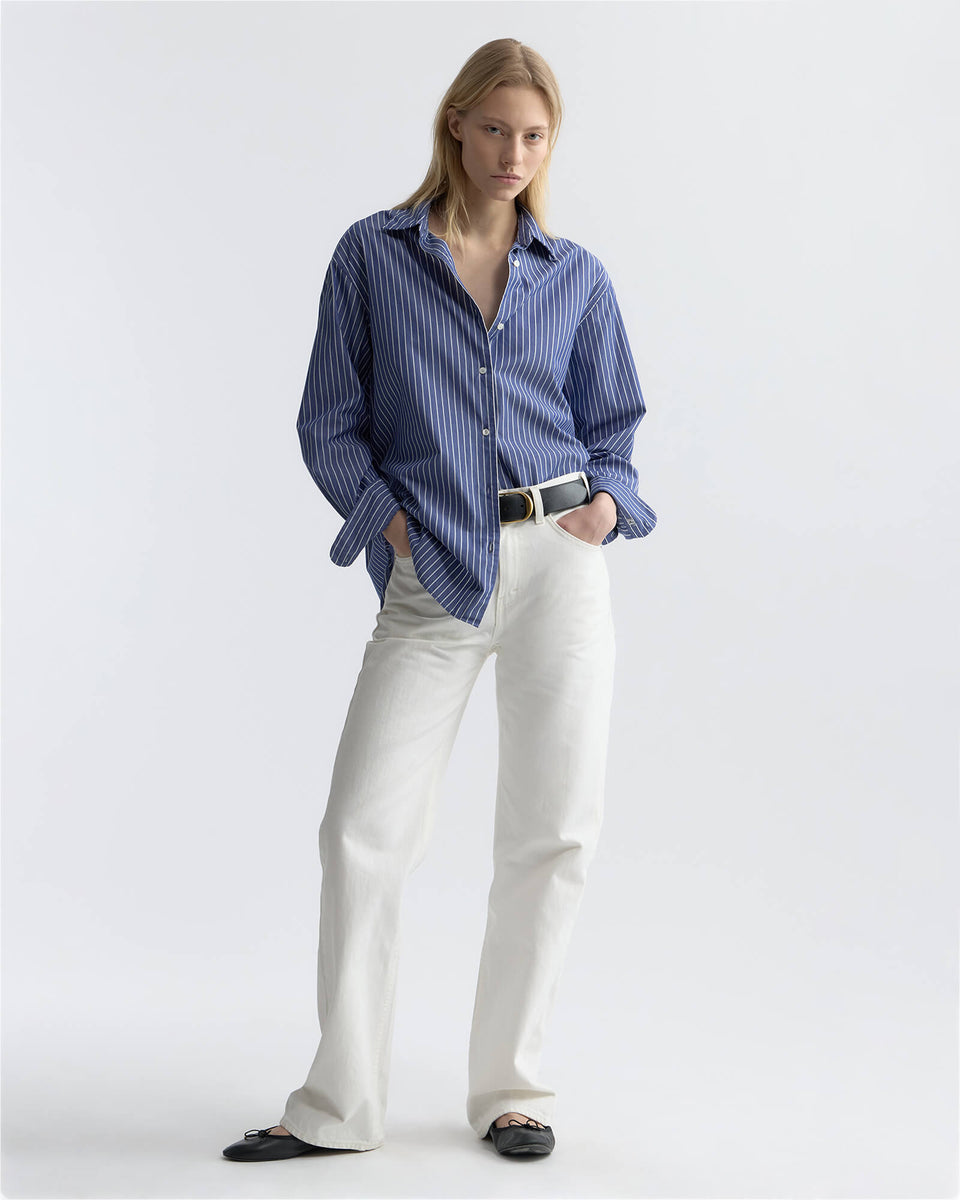 YORKE STRIPED COTTON SHIRT IN DARK NAVY/WHITE STRIPE