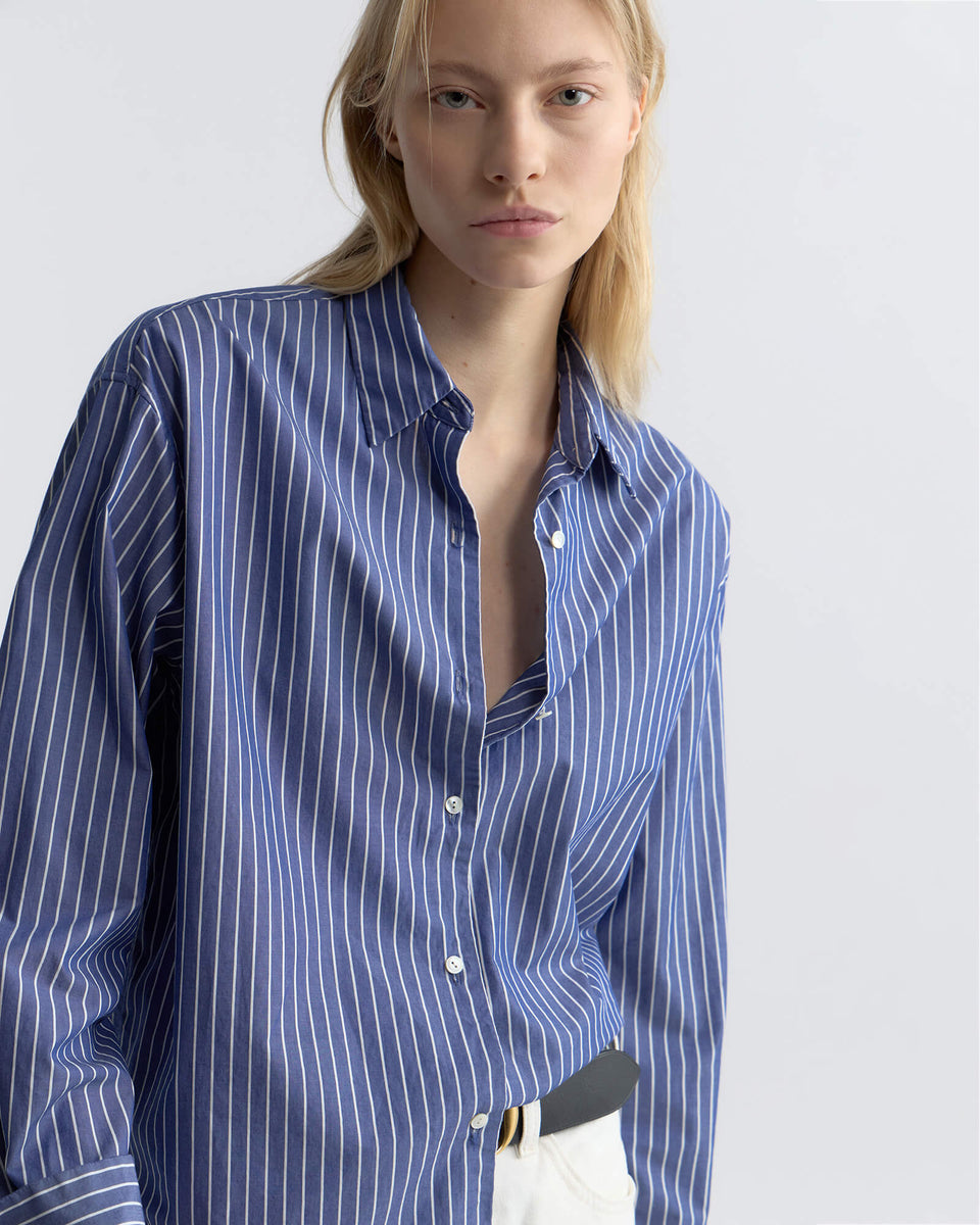 YORKE STRIPED COTTON SHIRT IN DARK NAVY/WHITE STRIPE
