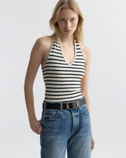 BRITT HALTER TOP IN ECRU/BLACK STRIPE