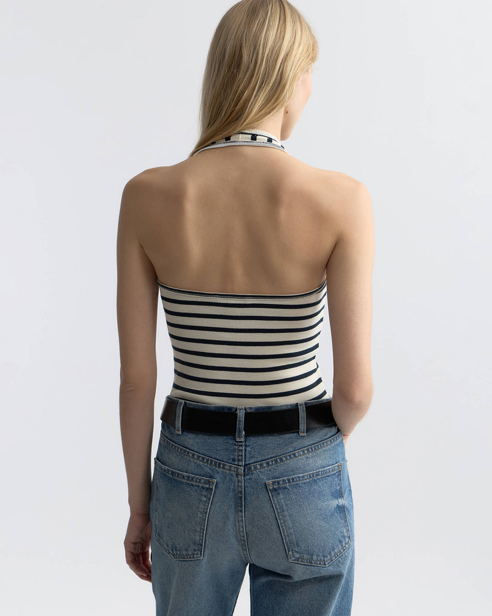 BRITT HALTER TOP IN ECRU/BLACK STRIPE