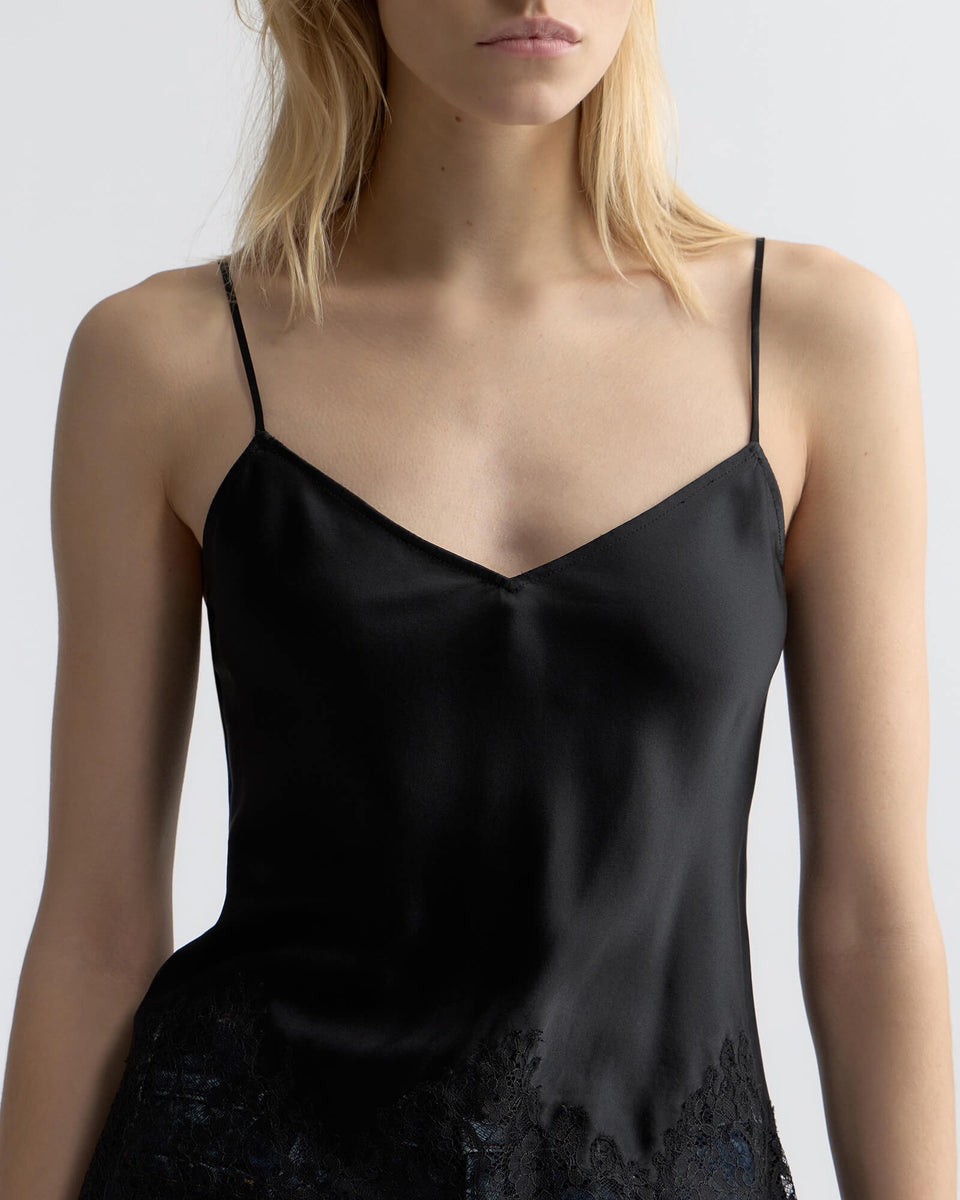 NADINE LACE CAMI SILK TOP IN BLACK