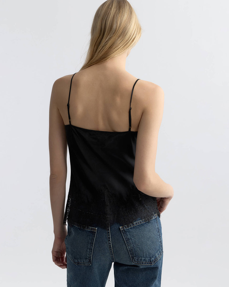 NADINE LACE CAMI SILK TOP IN BLACK