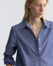 YORKE STRIPED COTTON SHIRT IN DARK NAVY/WHITE STRIPE