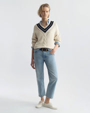 SUNEEL SWEATER IN ECRU/DARK NAVY