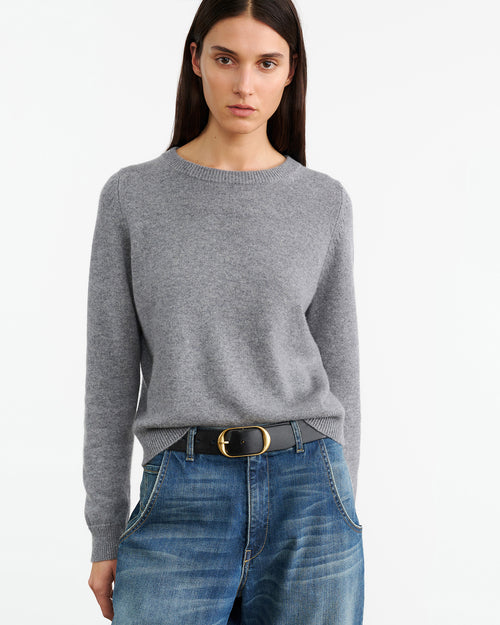 NORA CASHMERE SWEATER IN MEDIUM GREY MELANGE