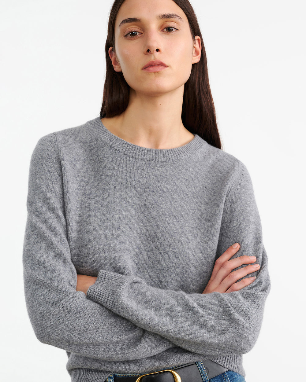 NORA CASHMERE SWEATER IN MEDIUM GREY MELANGE