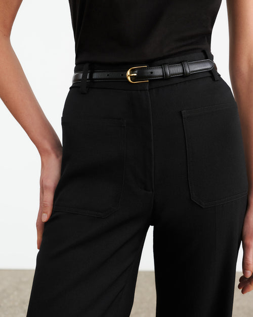 JANE BELT IN BLACK W/SHINY BRASS BUCKLE