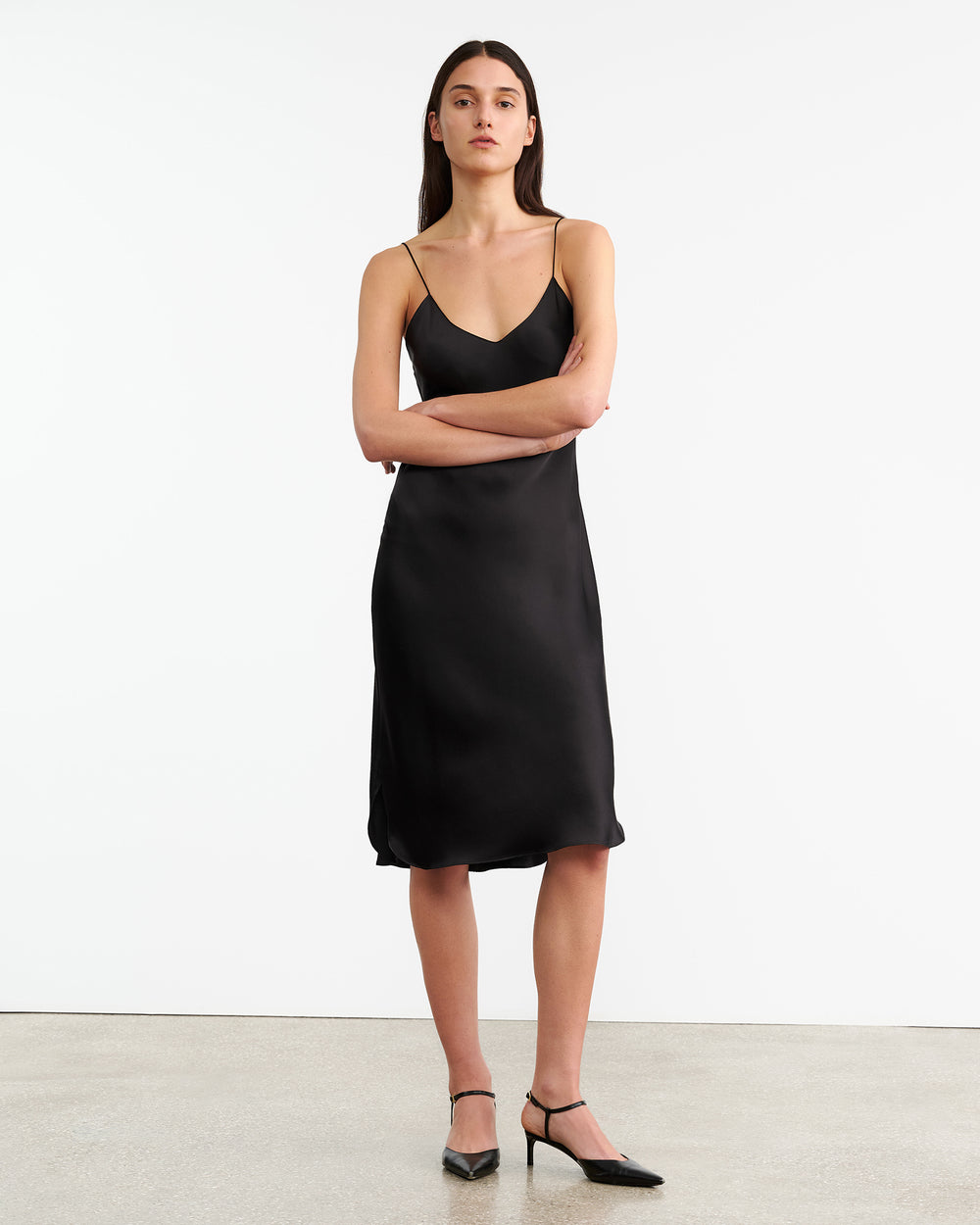CAMI SILK DRESS IN BLACK