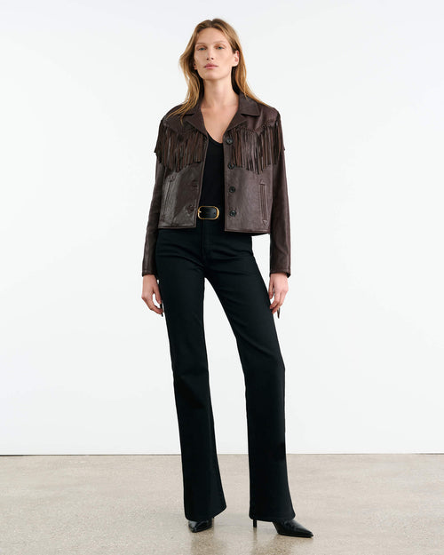 ELOI LEATHER JACKET IN DARK BROWN