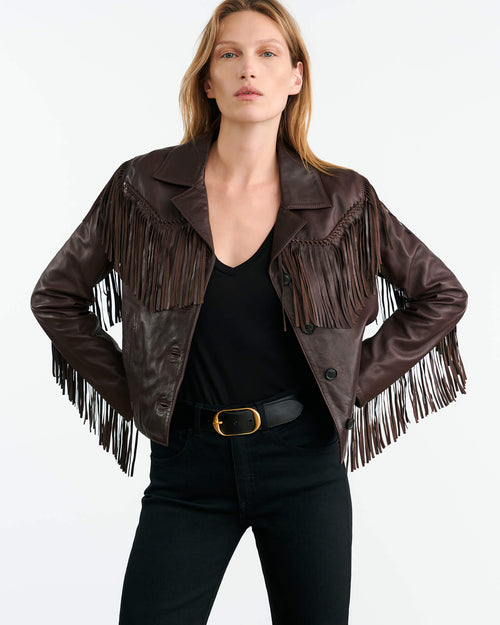 ELOI LEATHER JACKET IN DARK BROWN
